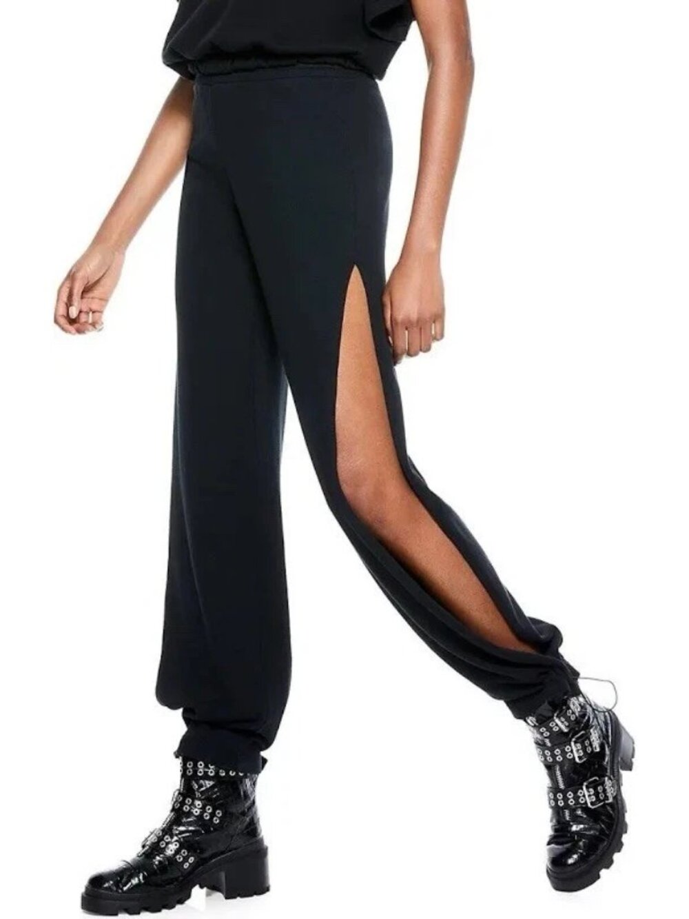 Alice + Olivia Classics Miami Side-Slit Joggers Black Pants Size Large $195 NWOT